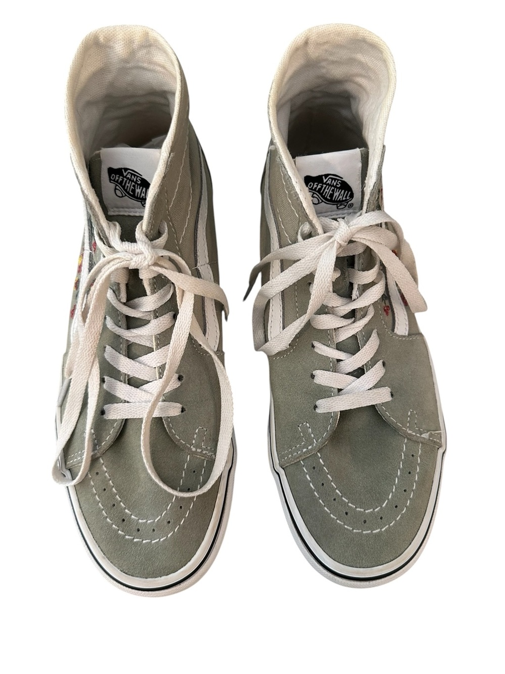 Van’s Sk8- Hi Tapered Platform Embroidered Floral Green Suede Sneakers W 9.5 US - Picture 2 of 11